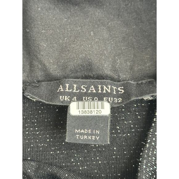 AllSaints Sami Metallic Hi Low Midi Skirt Black Twist Waist Holidays Party 0 - Picture 4 of 10